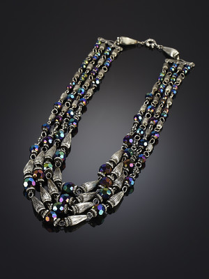 Cascade Necklace 4 rows of Glass and Metal Beads Oil